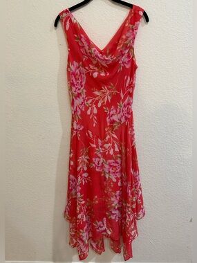 Signature by Robbie Bee Floral  Asymmetrical Cowl Neck Dress Size 10